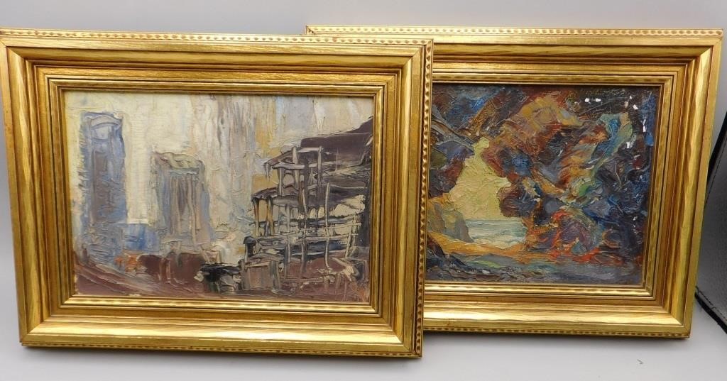 MCM Brutalist Asbtract Oil Paintings Pair