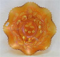Three Fruits ruffled bowl w/plain back - marigold
