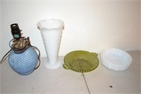 Four Pieces of Glassware with Lamp