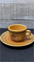 Small Handmade In Greece Pottery Cup & Saucer By X