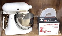 used kitchen Aid mixer with many parts