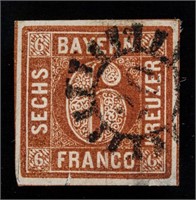 1850 Germany Bayern Franco 6 Kreuzer Stamp
