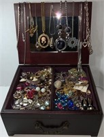 Jewellery Box Filled with Costume Jewellery.