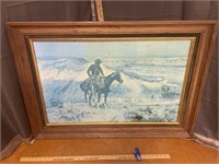 Western cowboy on horse framed art