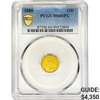 1889 Rare Gold Dollar PCGS MS60 PL