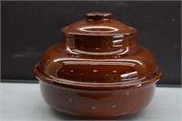 Brown Stoneware Bean Pot With Lid