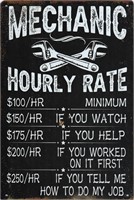 Mechanic Hourly Rate Tin Sign