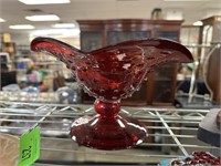 VTG RED HOBNAIL GLASS GOMPOTE