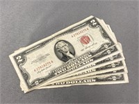 (5) Red Seal $2.00 Bills