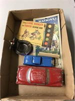 OLD TOY CARS, ASHTRAY, PAPER PIECES