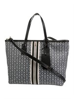 Tory Burch Printed Black Gold-tone Poplin Tote