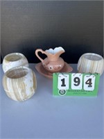 (3) 4.5 inch Marble Vases & Ceramic Bowl