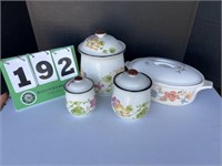(3) Porcelain Canisters & Pie Serving Dish