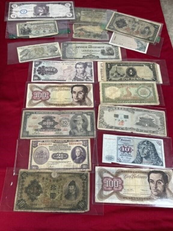Foreign currency bank notes and novelty playboy