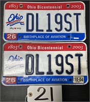Pair of 2004 Bicentential Aviation OH Plates