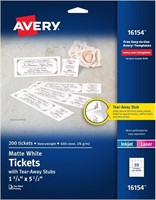 (N) AVERY Tickets with Tear-Away Stub Cards, 1-3/4