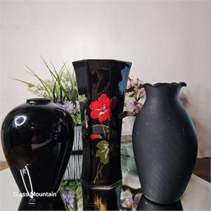 Vintage Black Vases Lot of 3