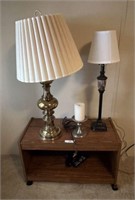 TV Stand, Lamps & Pewter Candle Holder