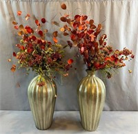 Pair of Gold Tall Vases w/faux flowers