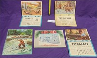 4 1950'S CALENDARS & VTG. FISHING PICTURE