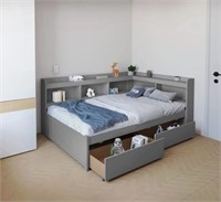 DEINPPA Full Size Platform Bed with Bookcase