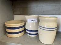 3 BLUE AND WHITE STONEWARE PIECES