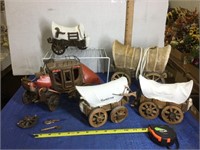 Wooden covered wagon toys. (Needs repair)