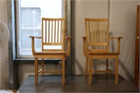 TWO WOODEN ARM CHAIRS