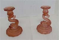 Vintage Chinoiserie Depression Glass Candle Sticks