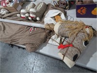 SOCK MONKEY COSTUME, STICK HORSE & HOUSE SHOES