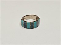 VINTAGE STERLING SILVER & INLAID TURQUOISE RING