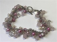 Sterling Silver pink dyed beaded Pearled Bracelet