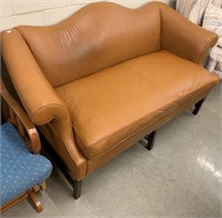 Brown Leather Camel Back Sofa