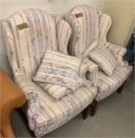 Pair Of Upholstered Wing Back Arm Chairs
