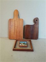 Cutting Boards and Framed Wood Piece.