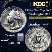 1965-p Washington Quarter Near Top Pop! 25c Graded