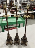 Three Decorative Metal Candle Stick Lamps