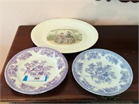 (2) Transferware Plates & Antique Platter