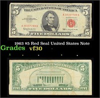 1963 $5 Red Seal United States Note Grades vf++