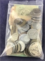Baggie With Assorted Foreign Coins And Currency