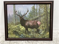 Framed print on canvas, elk in forest
