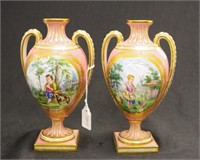 Good pair Minton Rose de Pompadour Vienna vases