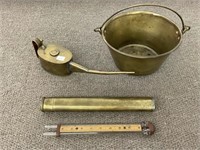 Brass Pail, Oil Can & Measuring Device