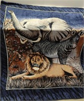 Fluffy Blanket W/ Zebra, Lion & Elephant