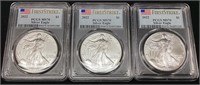 (3) 2022 SILVER AMERICAN EAGLES, GRADED MS70,