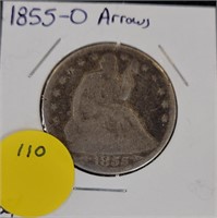 1855-O W/ARROWS SEATED LIBERTY HALF DOLLAR