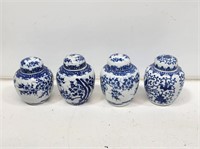 4 Small Blue and White China Ginger Jars