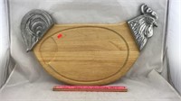 Metal and Wood Rooster Shaped Cutting Board