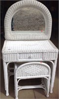 Mirrored wicker vanity with stool bench seat