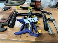 5 Assorted Quick Set, Manual Clamps & Pipe Wrench